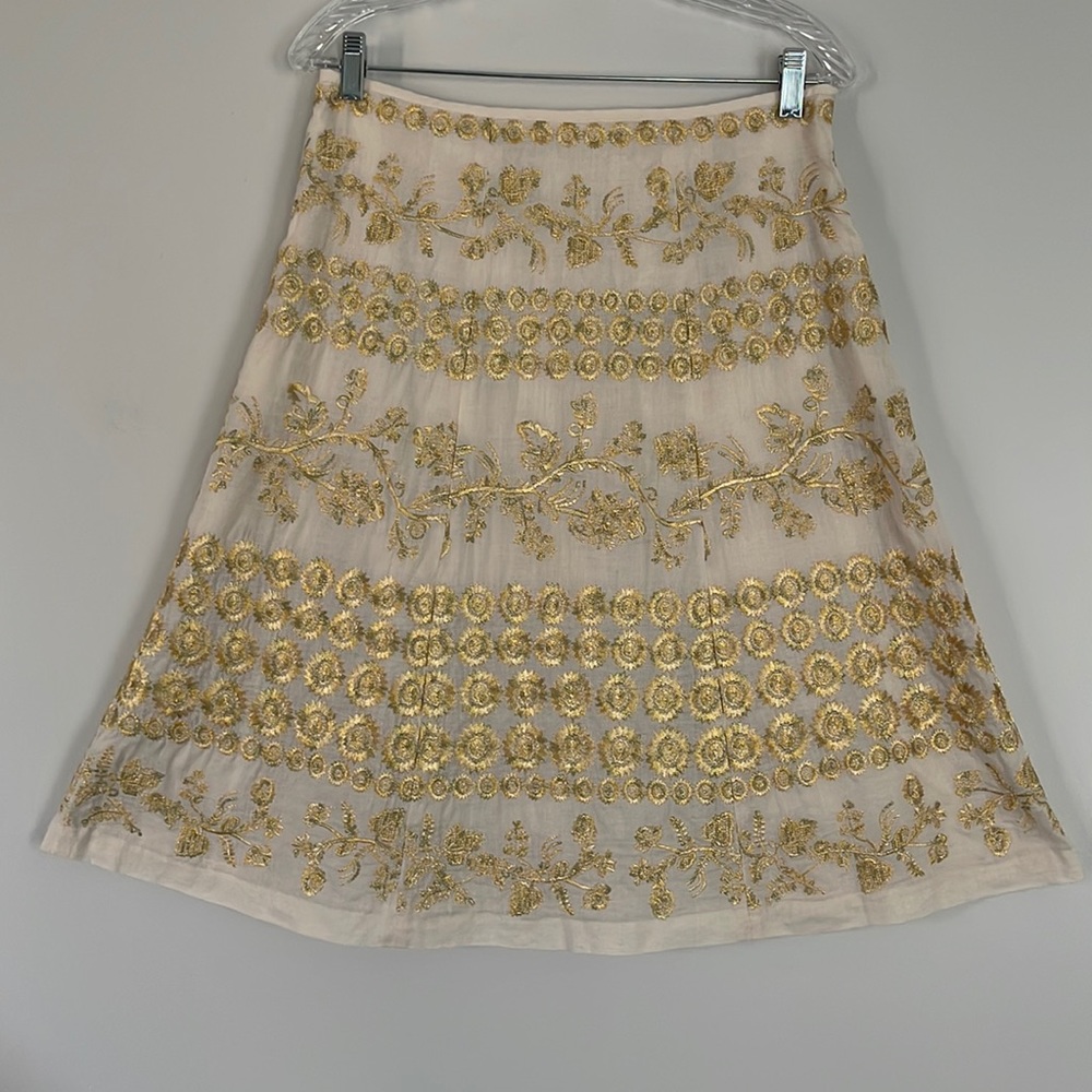 Beth Bowley Golden Embroidery A-line Midi Skirt Sz 4